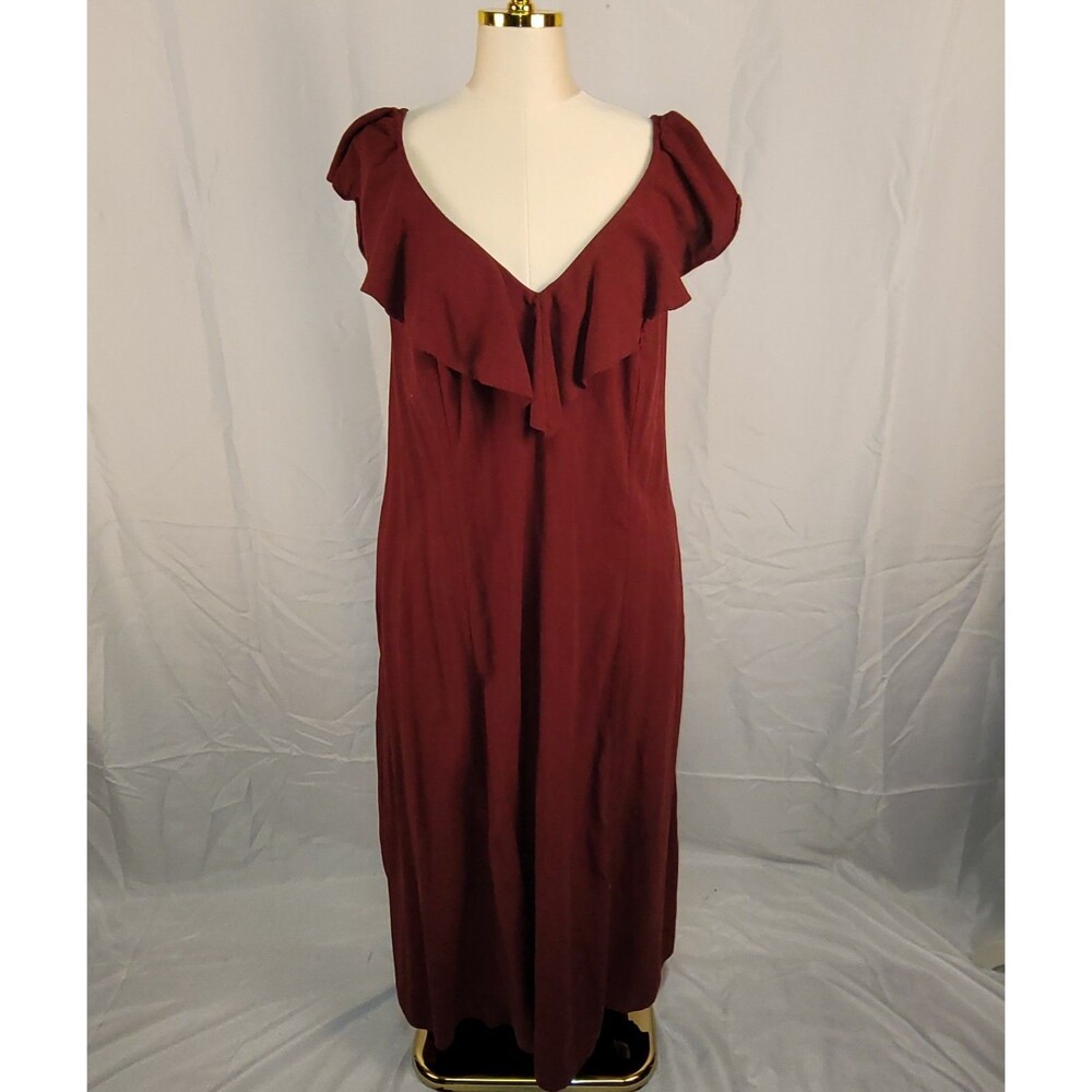 Universal Thread Size XXL Burgundy Ruffle V-Neck Maxi Dress Pockets Cottagecore